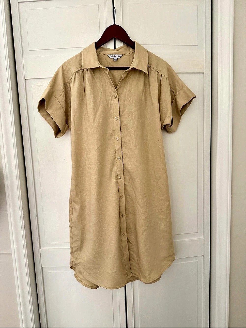 Ophelia Roe Linen Shirt Dress in Cream Size Medium